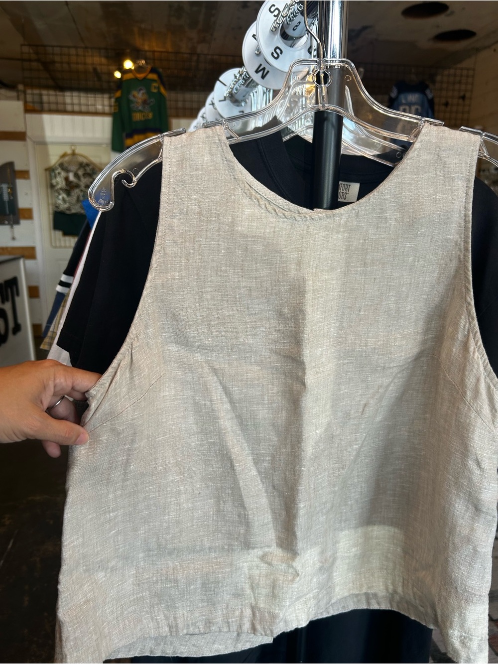 Quince Natural Beige Lightweight Linen Crop Tank
